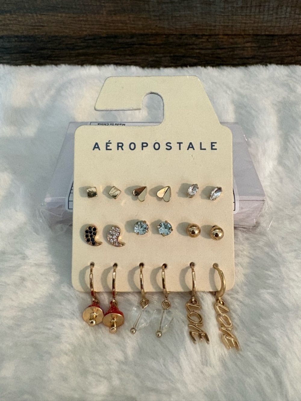 Aeropostale Gold Tone Mixed Stud and Hoop Earring Set